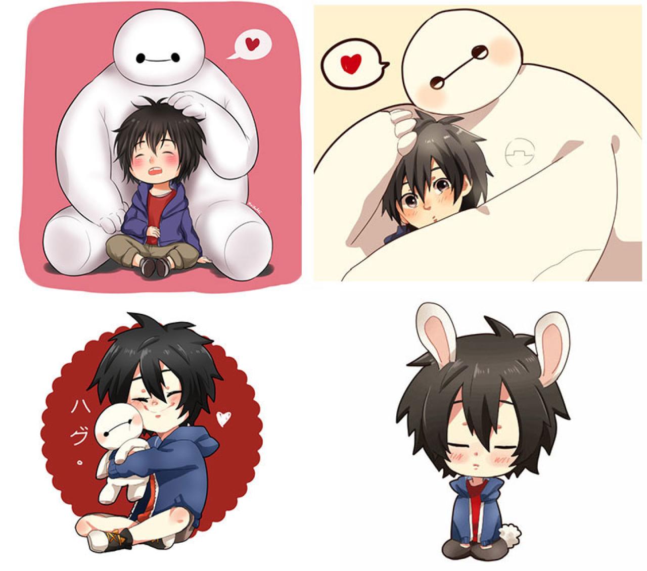 超能陆战队小宏和大白互抱头像及兔耳小宏动态表情 预览图