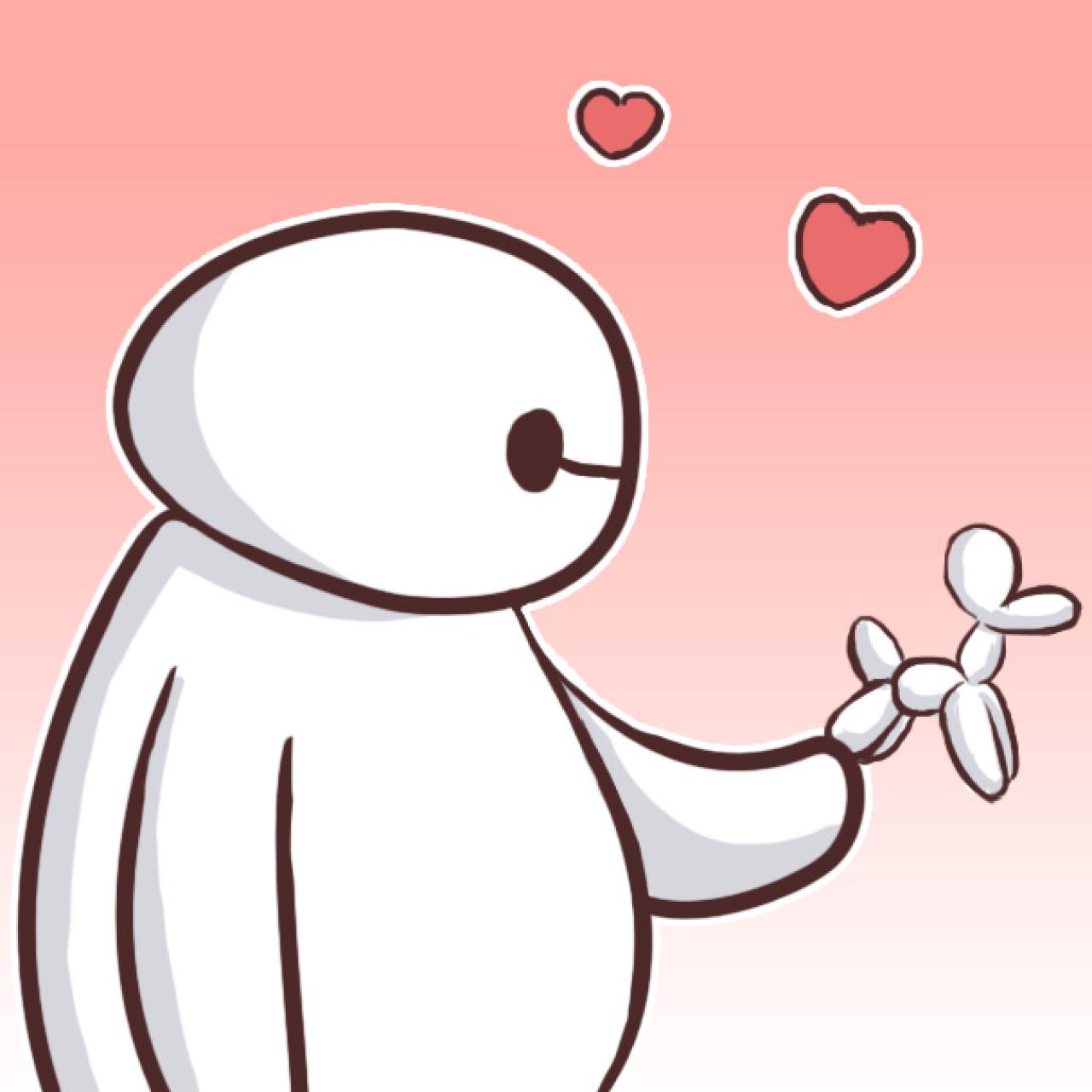 指尖轻轻触碰玩具，带桃心的大白卖萌头像