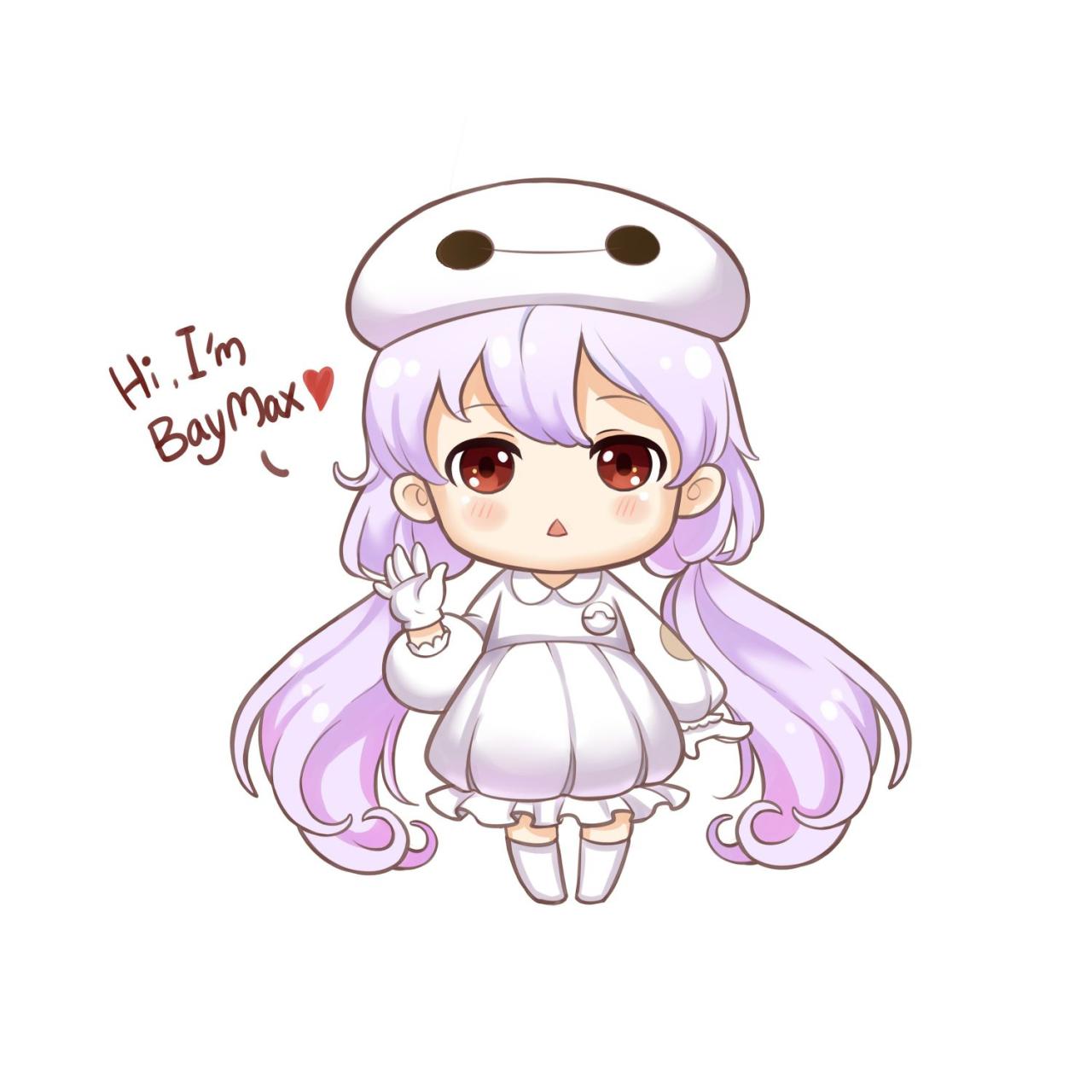 打招呼的双马尾萌娘大白头像：Hi