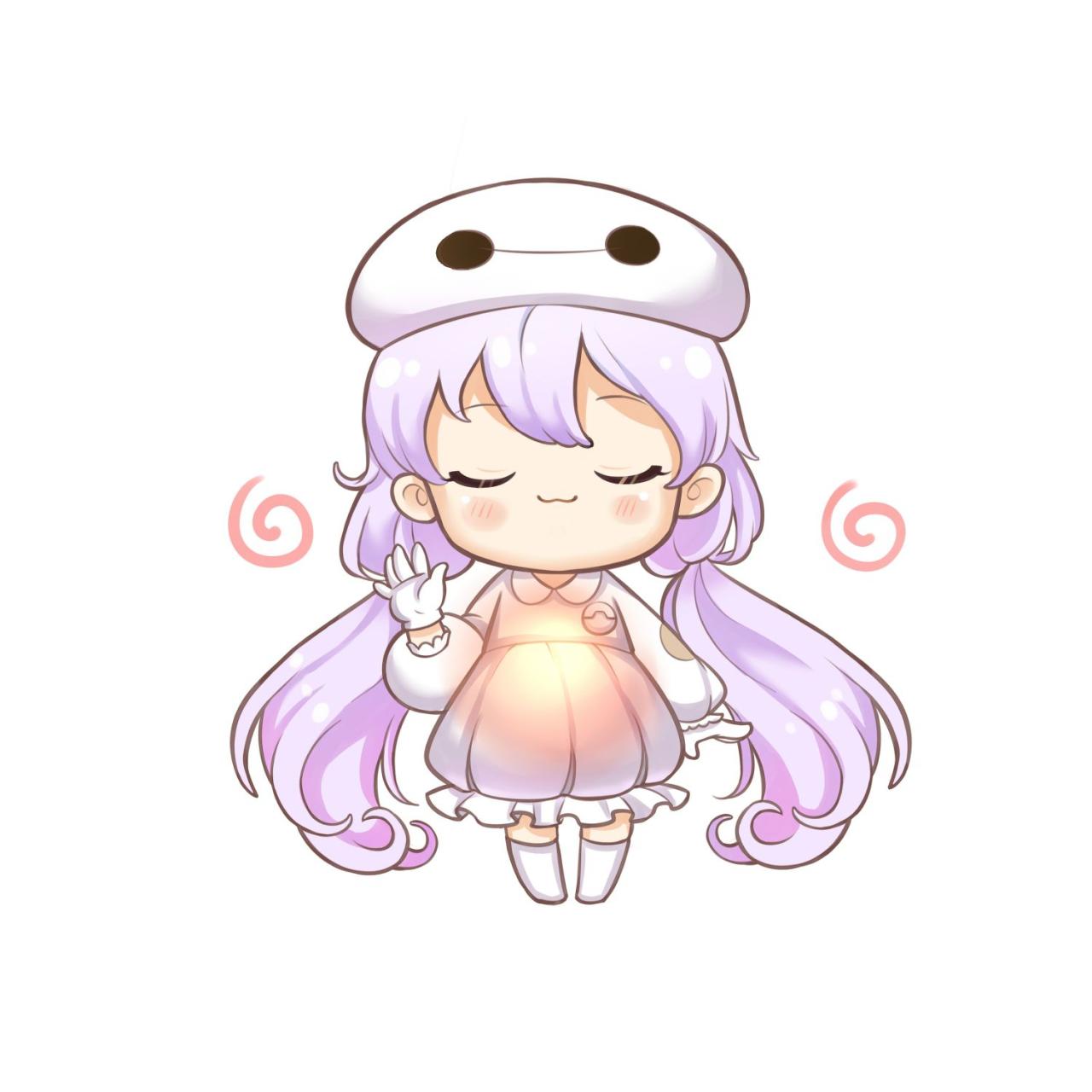 眯眼卖萌的双马尾萌娘大白头像