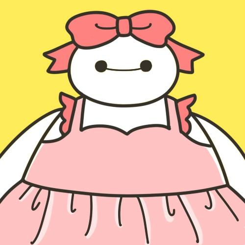 戴着蝴蝶结，穿着连衣裙的萌妹大白头像