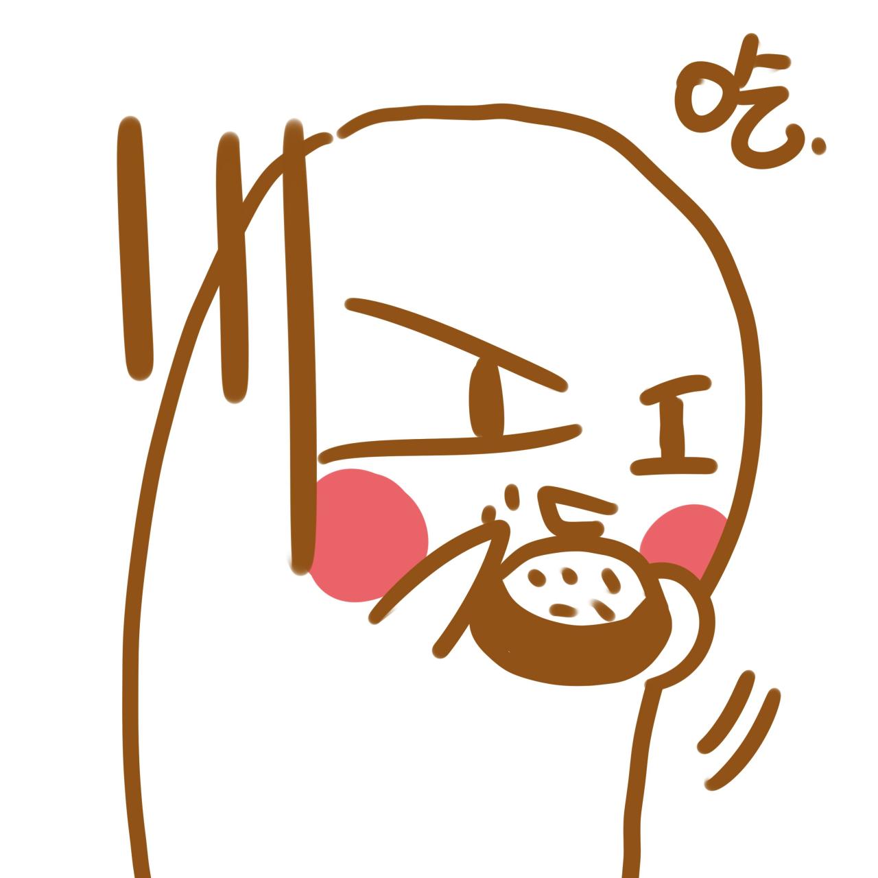 双手捧着食物的拇指小人表情：吃！