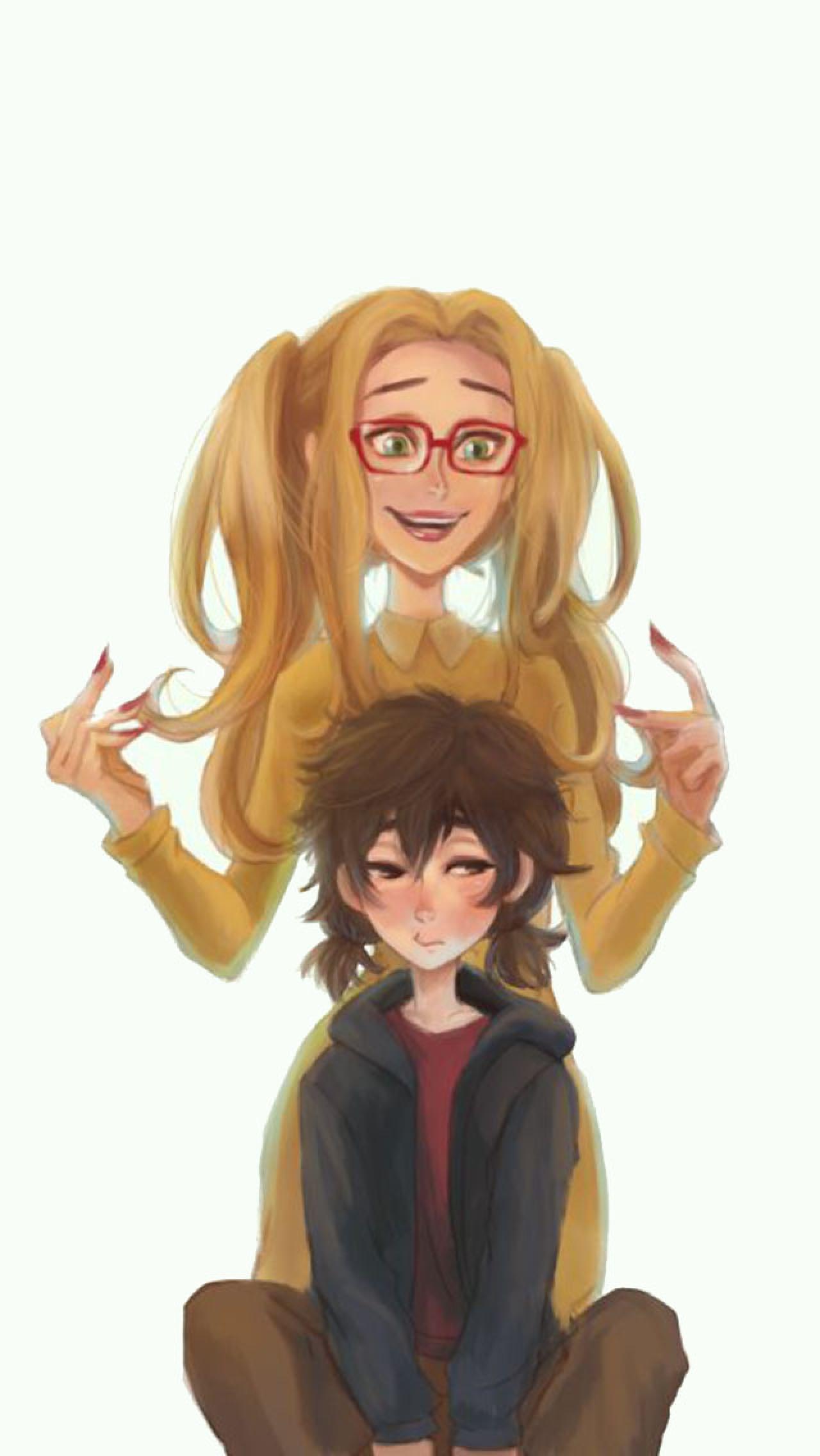 超能陆战队哈妮柠檬站在小宏身后水彩手机壁纸