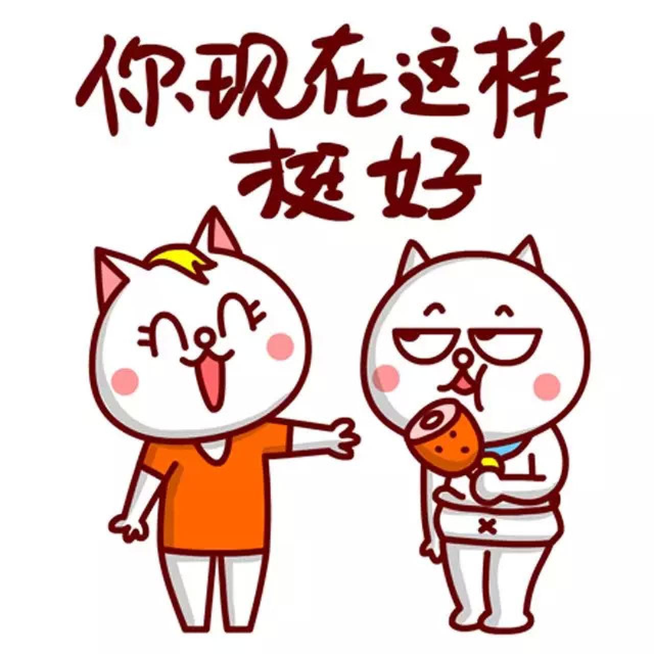 女喵和胖胖哒嗷大喵表情：你现在挺好