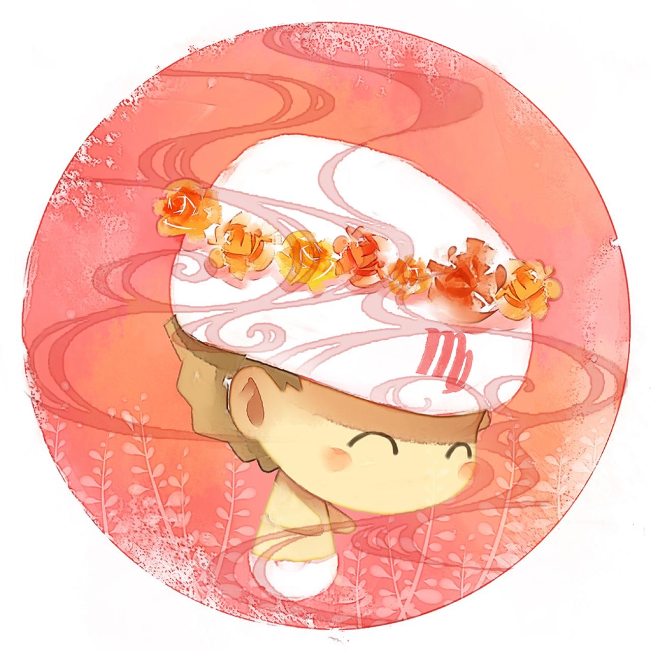 脸朝右下的处女座男生圆头像