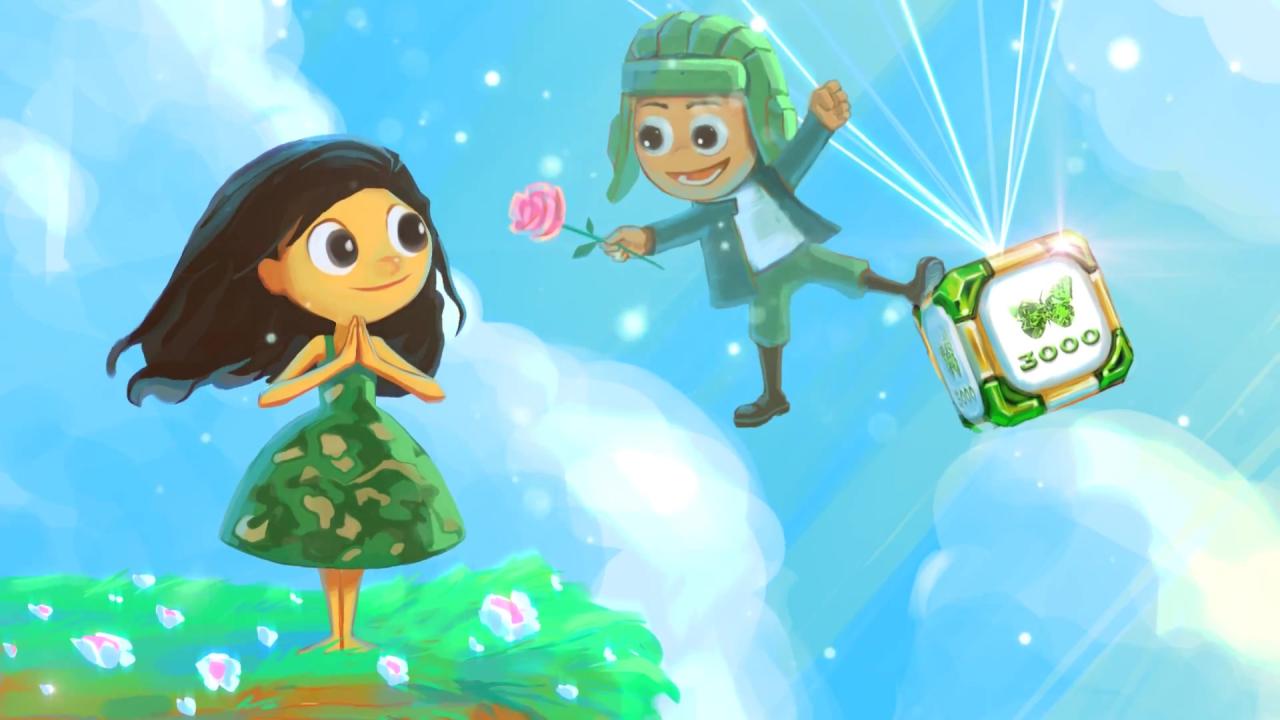 撑着金水晶的男孩送花给女孩的3D坦克壁纸