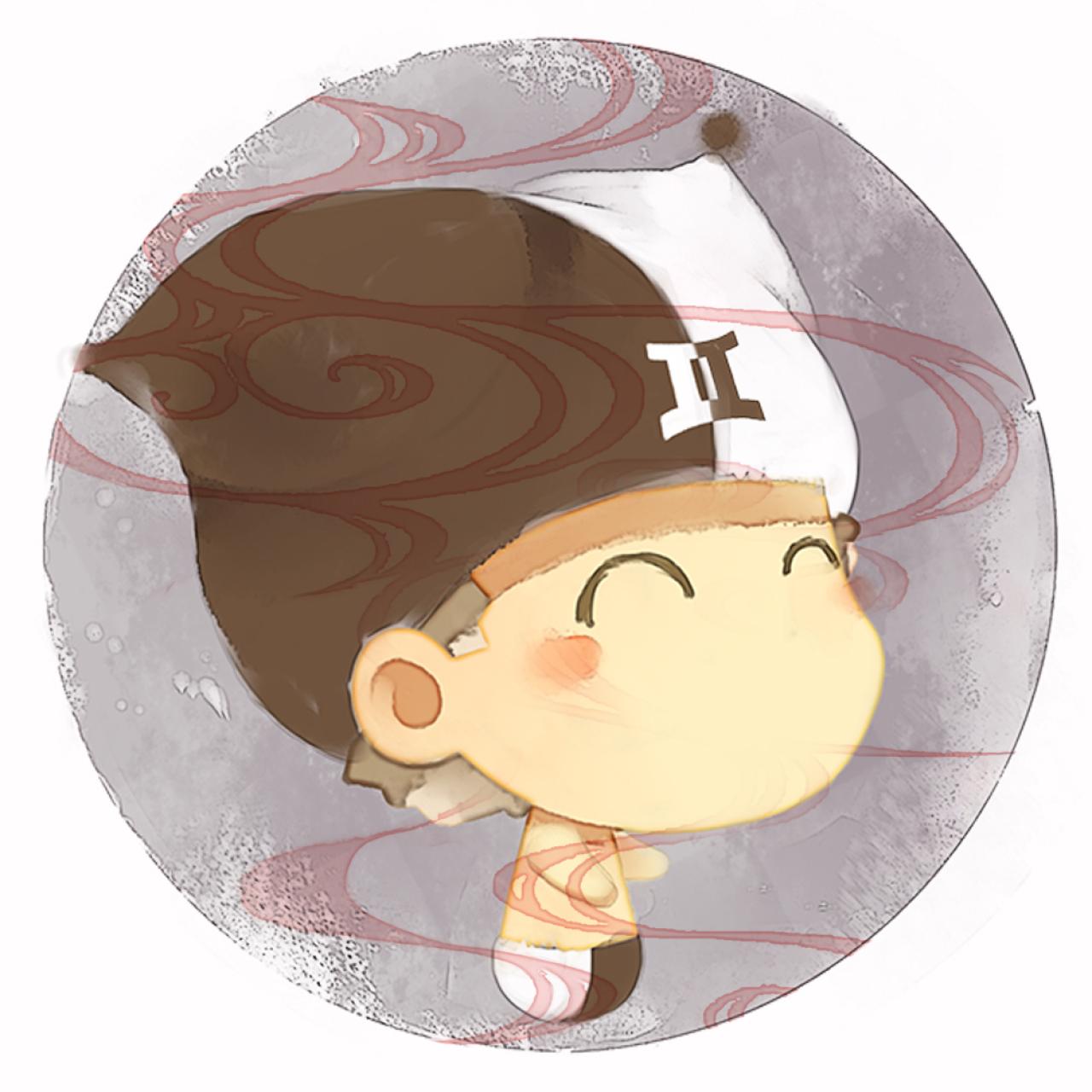 脸朝右上的双子座男生圆头像