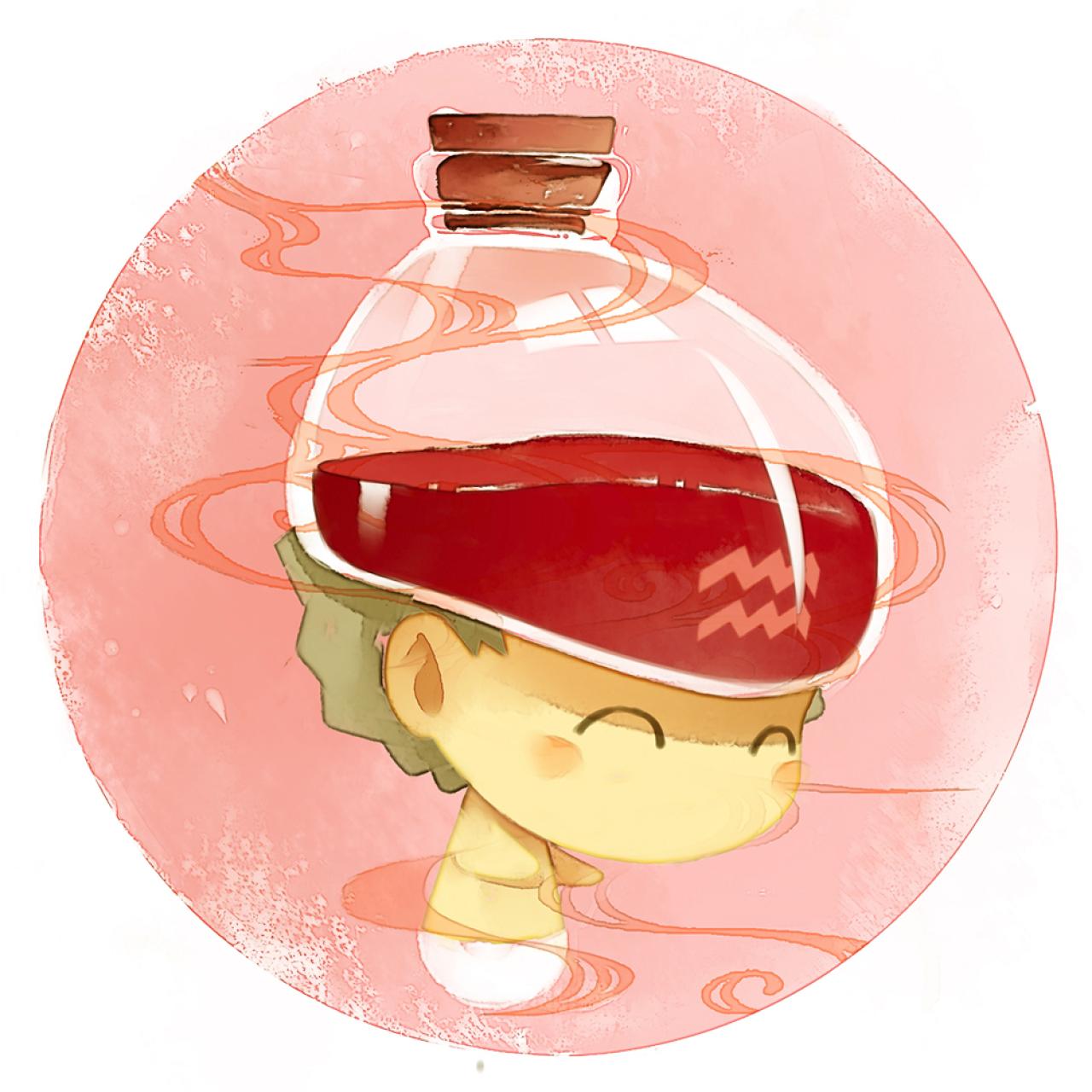 脸朝右下的水瓶座男生圆头像