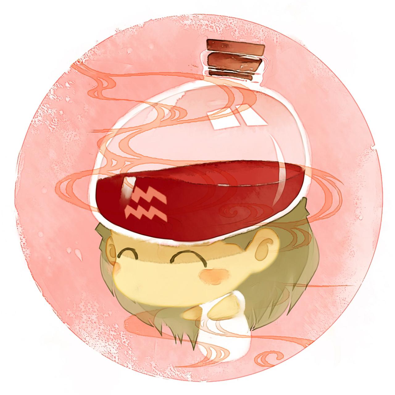 脸朝左下的水瓶座女生圆头像