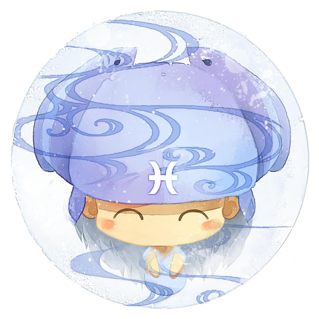 脸朝前方的双鱼座女生圆头像