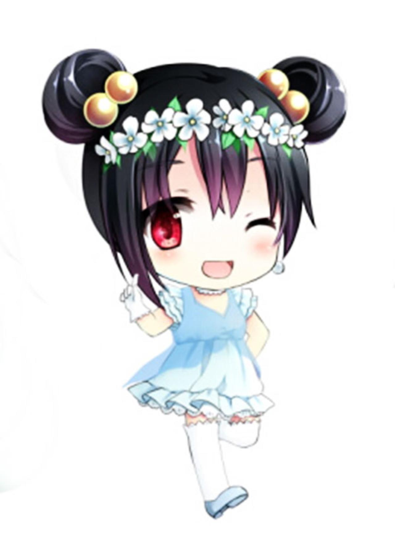 穿着蓝色连衣裙，梳着包子头，眨眼卖萌的LoveLive!矢泽妮可头像