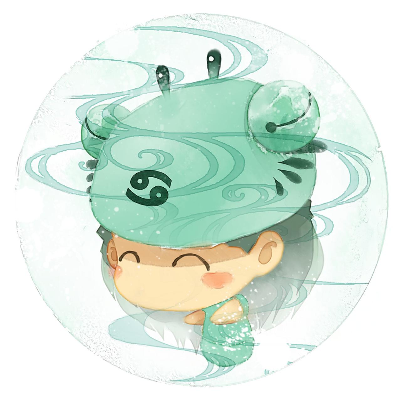 脸朝左下的巨蟹座女生圆头像