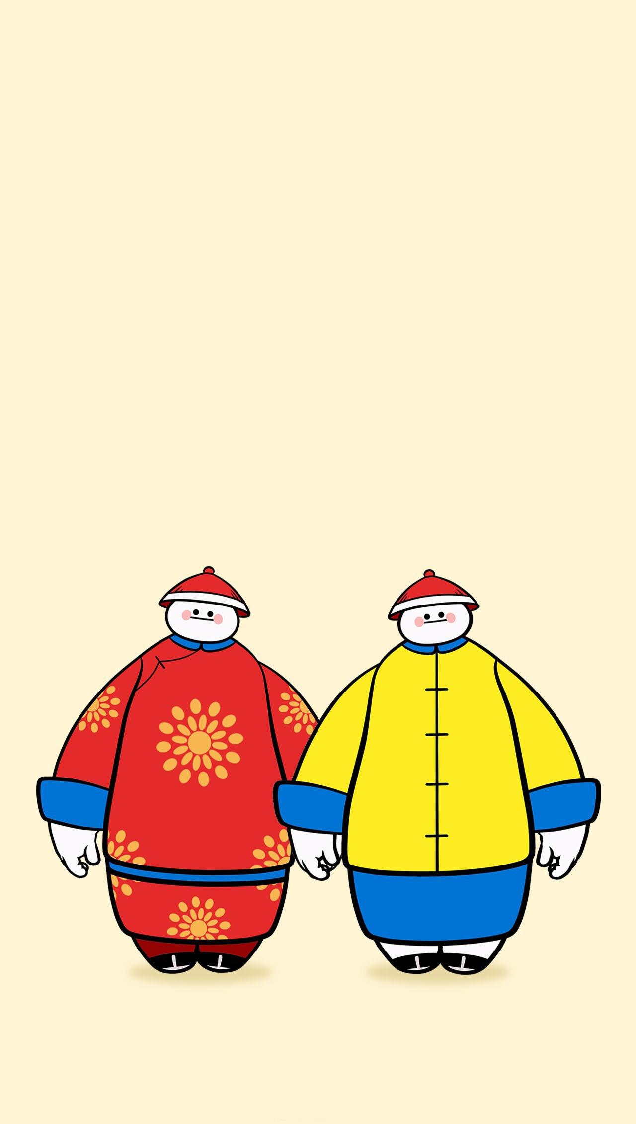 手牵手的红衣侍卫和黄衣侍卫版大白手机壁纸