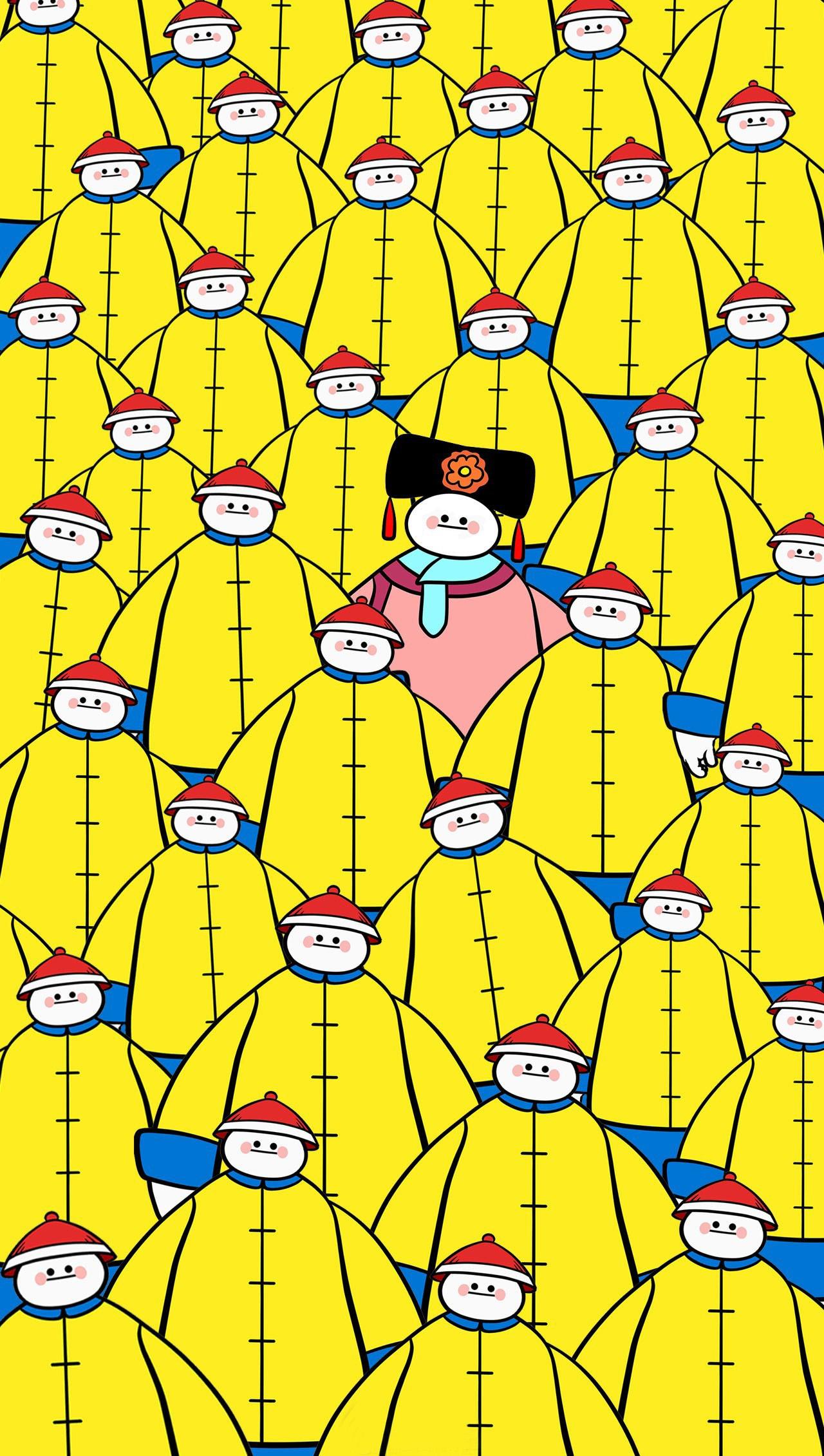 皇后和大量黄衣侍卫版大白密集型大白手机壁纸