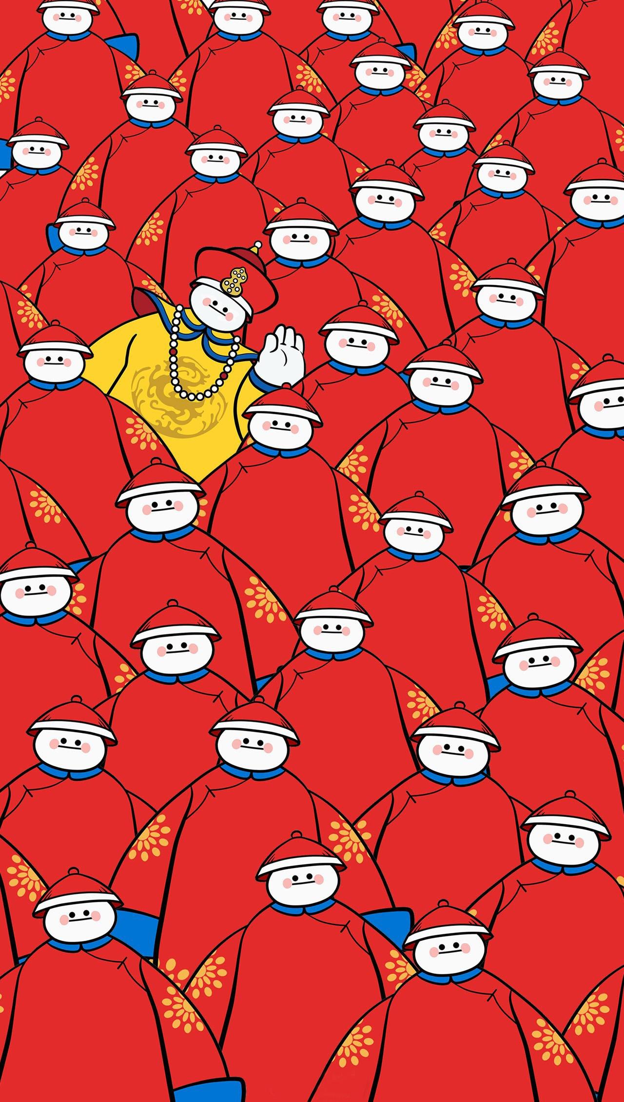 皇上和大量红衣侍卫版大白密集型大白手机壁纸