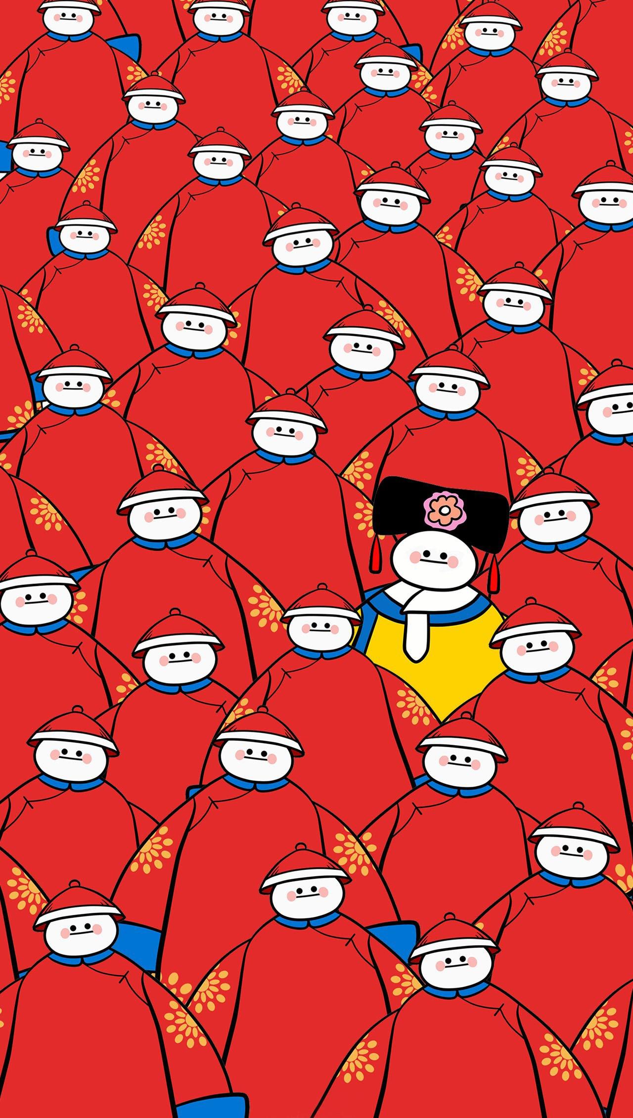 皇后和大量红衣侍卫版大白密集型大白手机壁纸