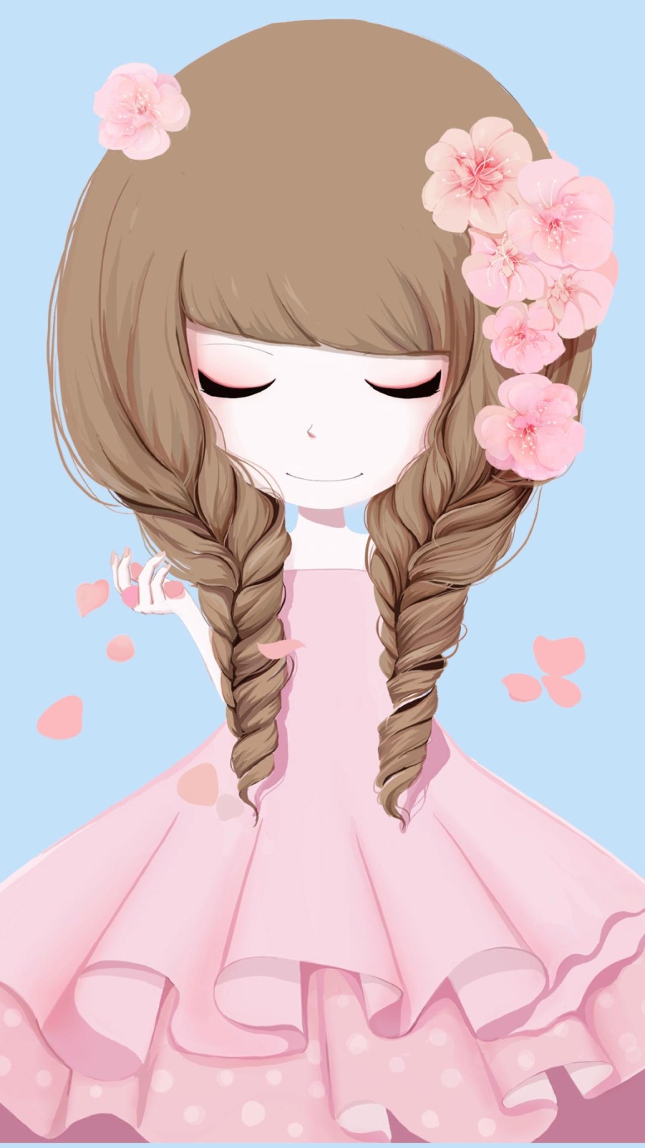 蓝色背景的花花姑娘之桃花姑娘手机壁纸