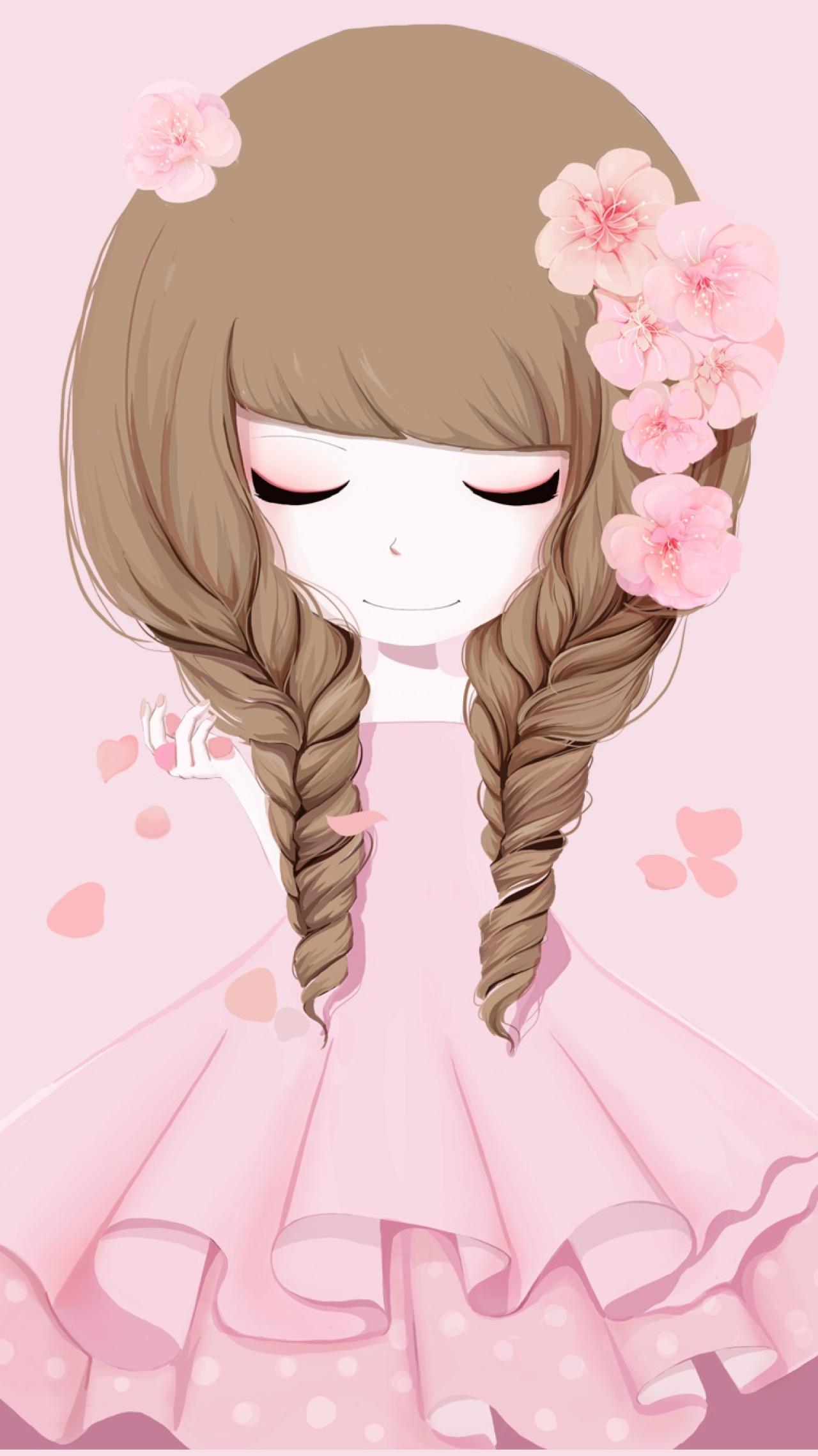 粉色背景的花花姑娘之桃花姑娘手机壁纸
