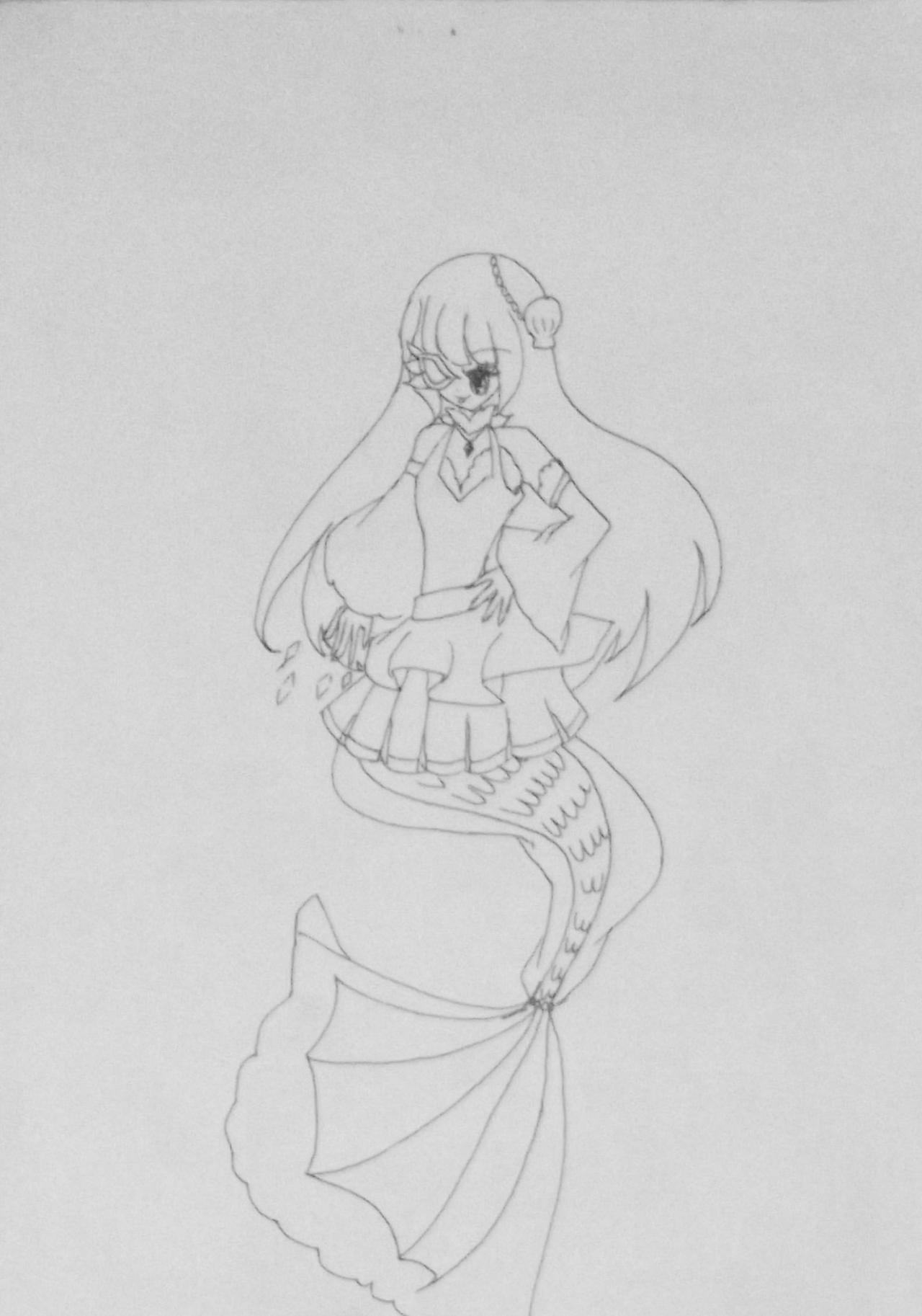 美人鱼 线稿 原佳仪画