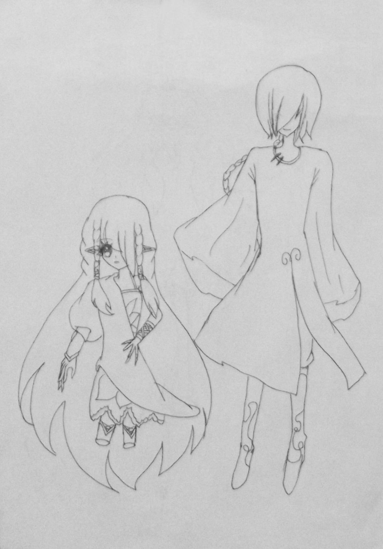 妖精和男孩 线稿 原佳仪画