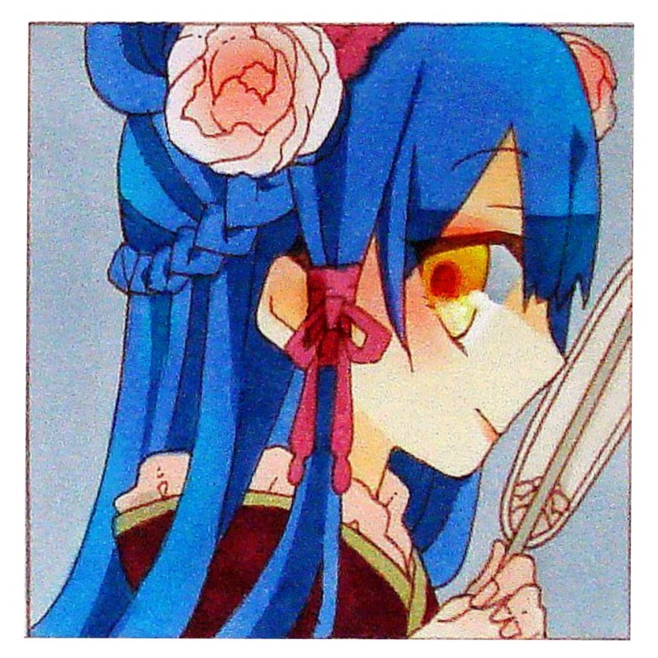 穿着和服的持扇侧脸的手绘女孩头像