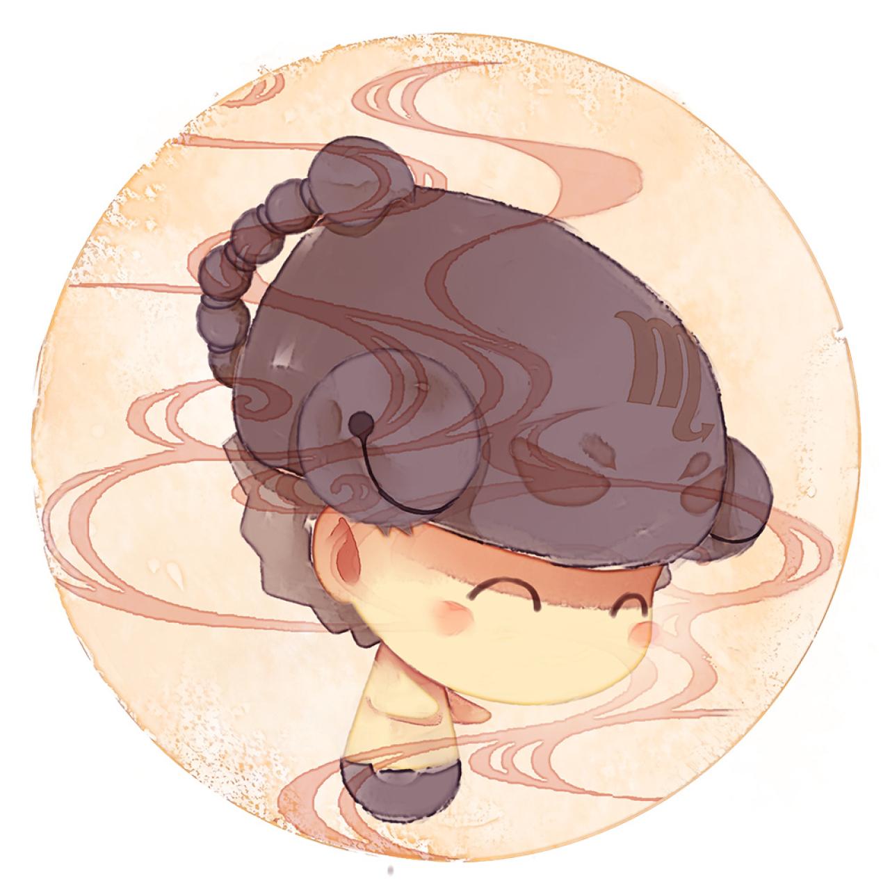 脸朝右下的天蝎座男生圆头像