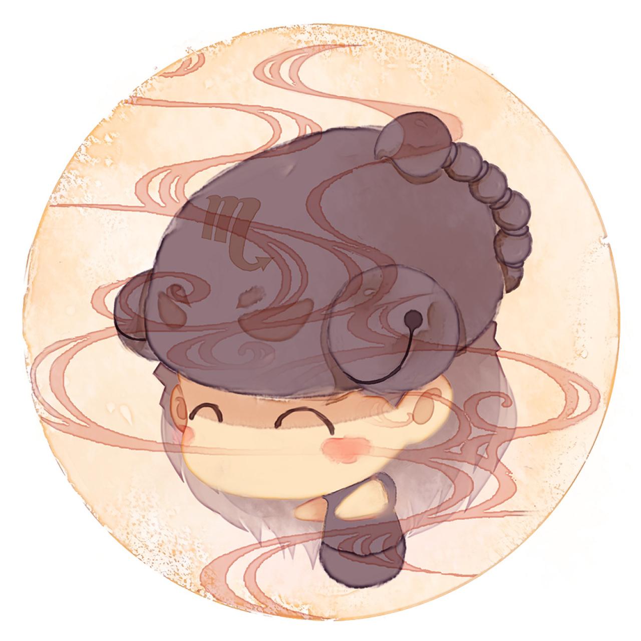 脸朝左下的天蝎座女生圆头像