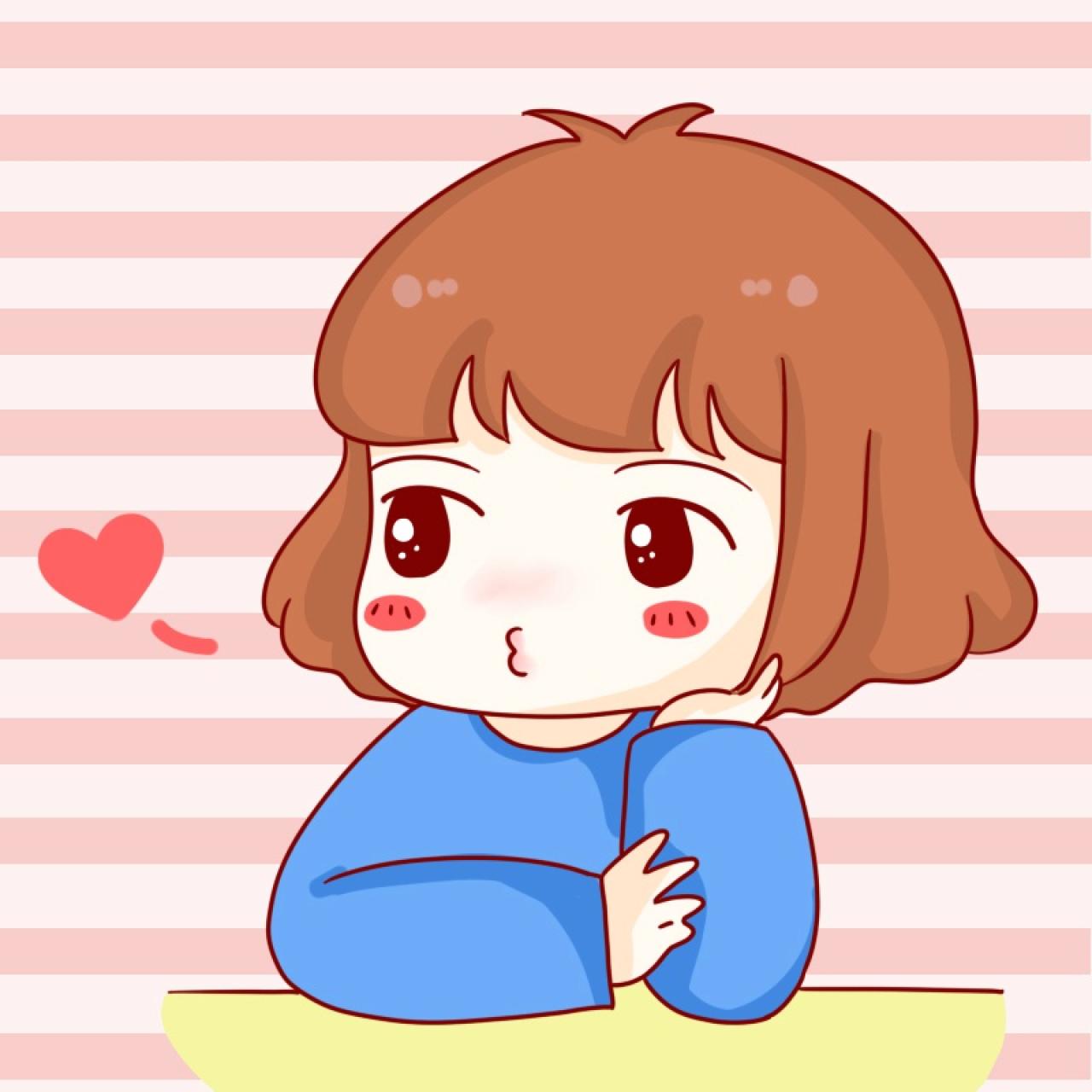 女用情侣头像：扒在课桌嘟嘴飞吻的短发女生头像