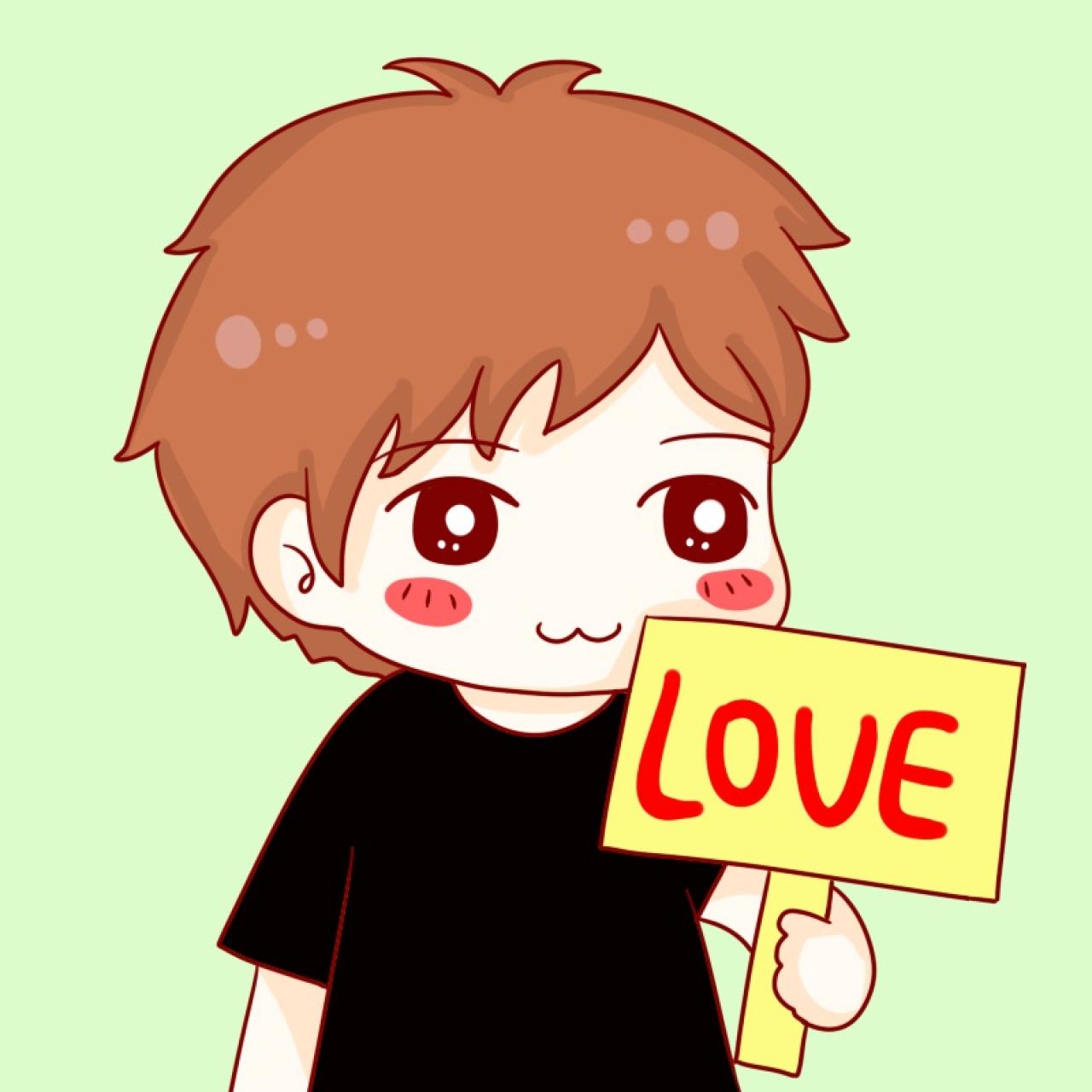 男用情侣头像：举着LOVE（爱）牌子的男生头像