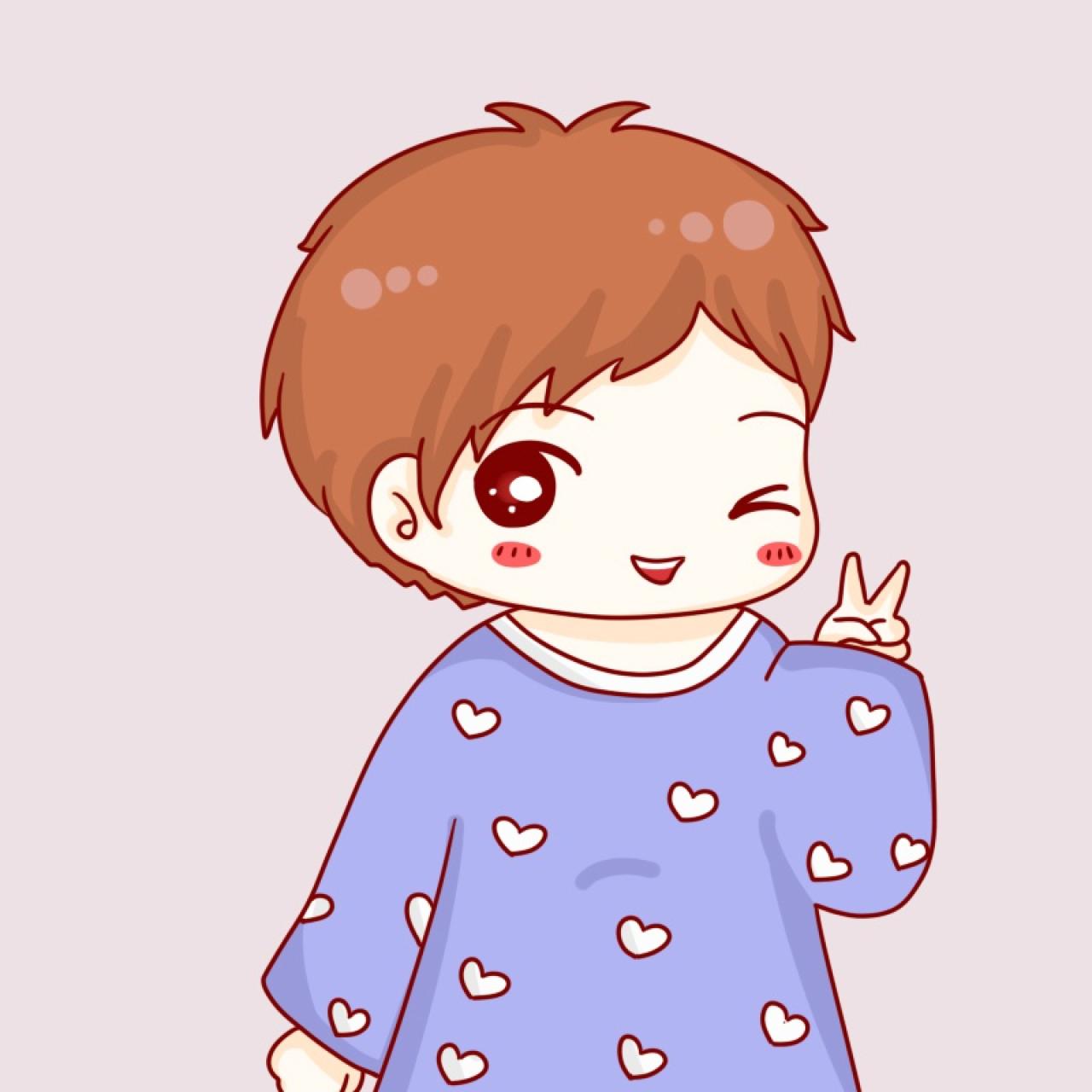 男用情侣头像：穿着桃心睡衣作剪刀手眨眼卖萌的男生头像