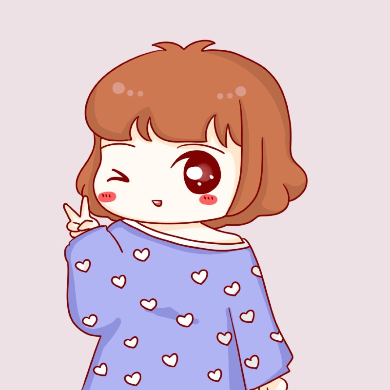 女用情侣头像：穿着桃心睡衣作剪刀手眨眼卖萌的短发女生头像