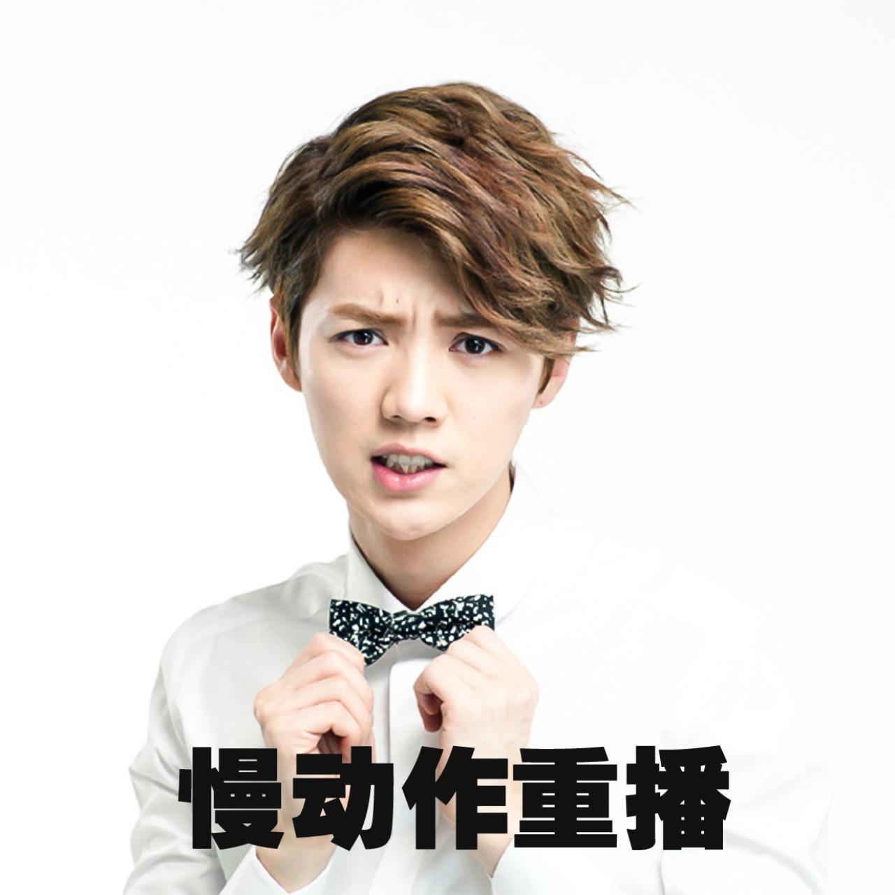 双手扶着蝴蝶领结的鹿晗表情：慢动作重播