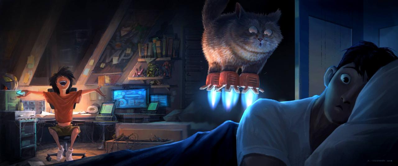 小宏、哥哥泰迪和猫的超能陆战队壁纸 分辨率3171x1322像素