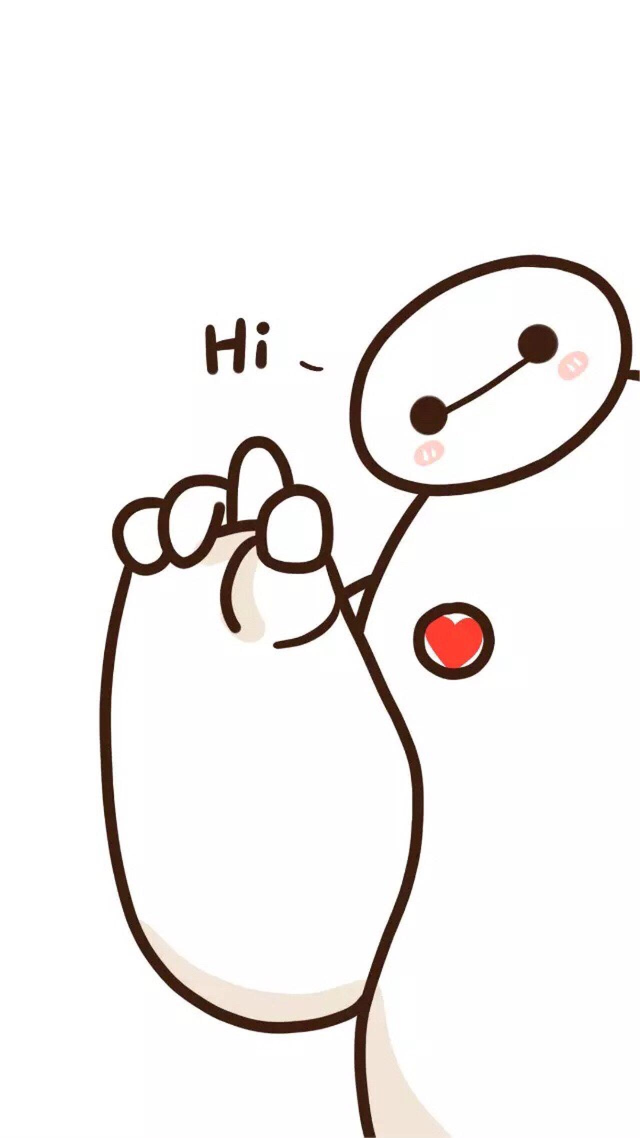 露出右边身子，抬起右手打招呼的大白手机壁纸