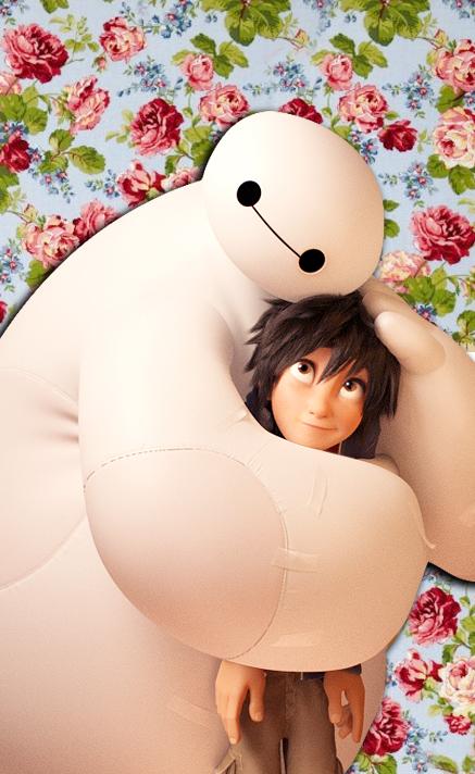 鲜花版超能陆战队抱着小宏的大白手机壁纸