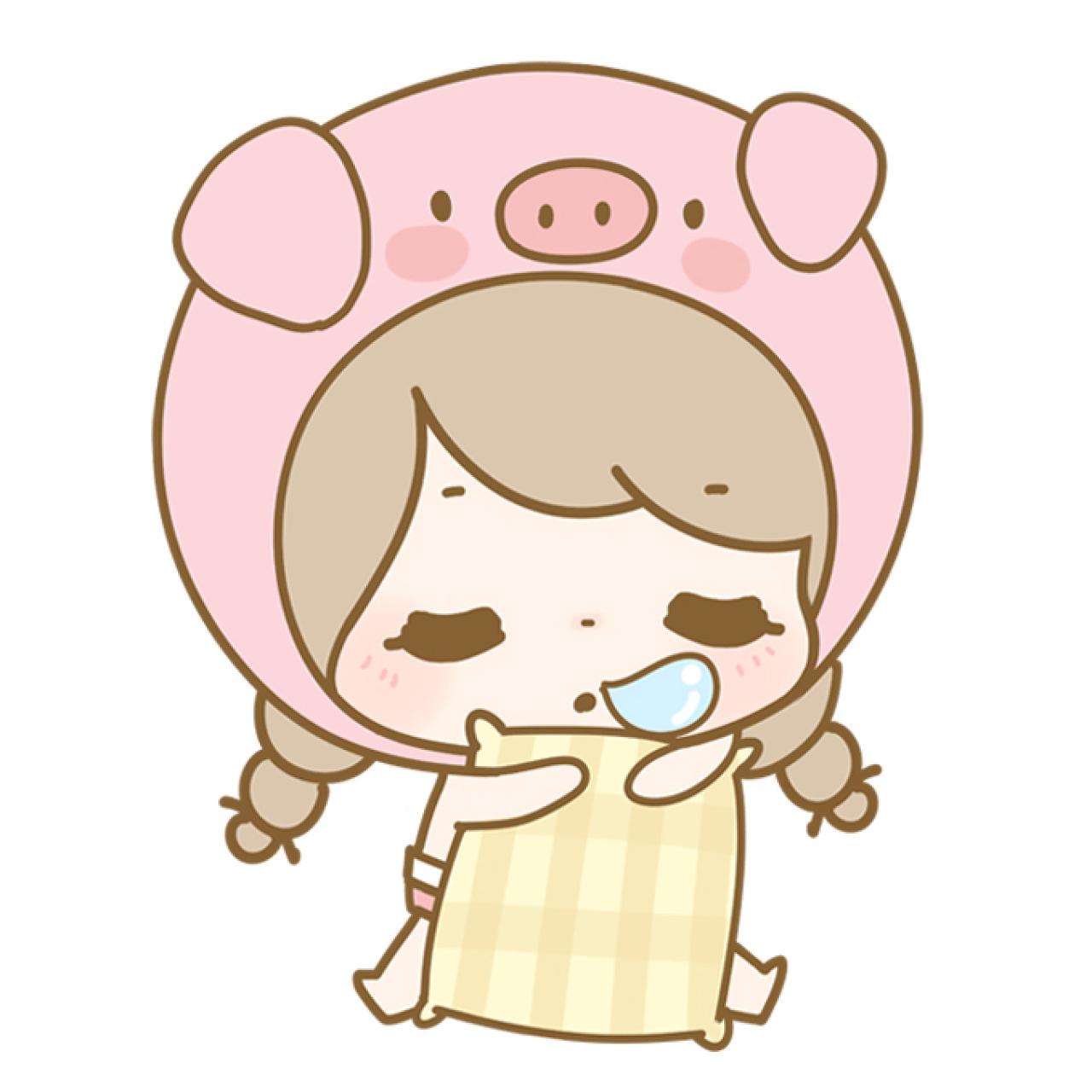 抱着枕头，冒着鼻泡的小猪丢丢头像