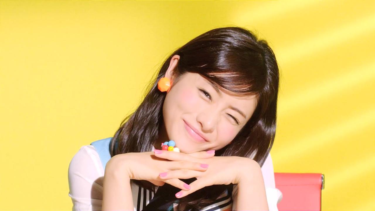 双手交叉撑着下巴嘟嘴卖萌的石原里美表情