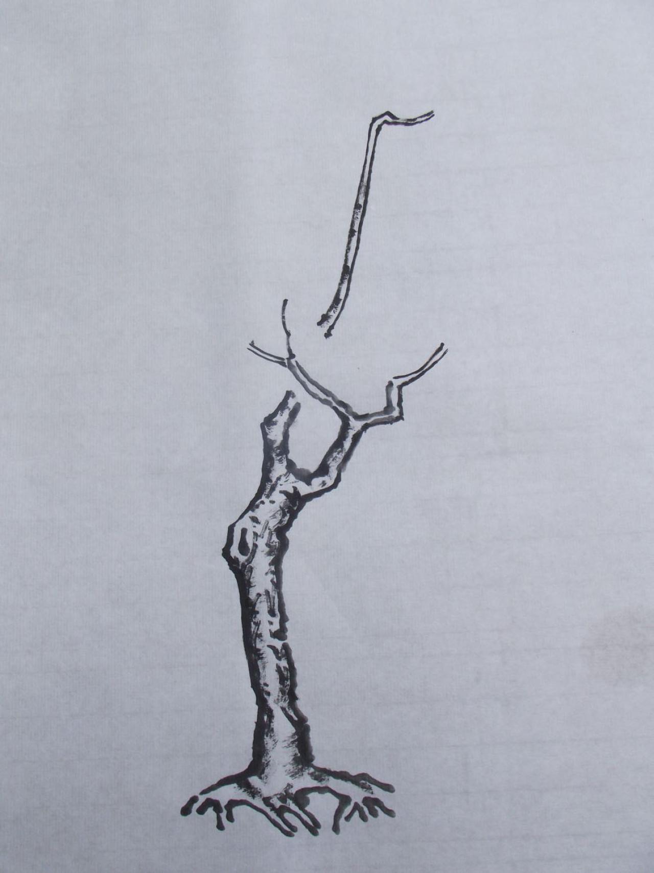 第一步，画出树干，皴出树皮