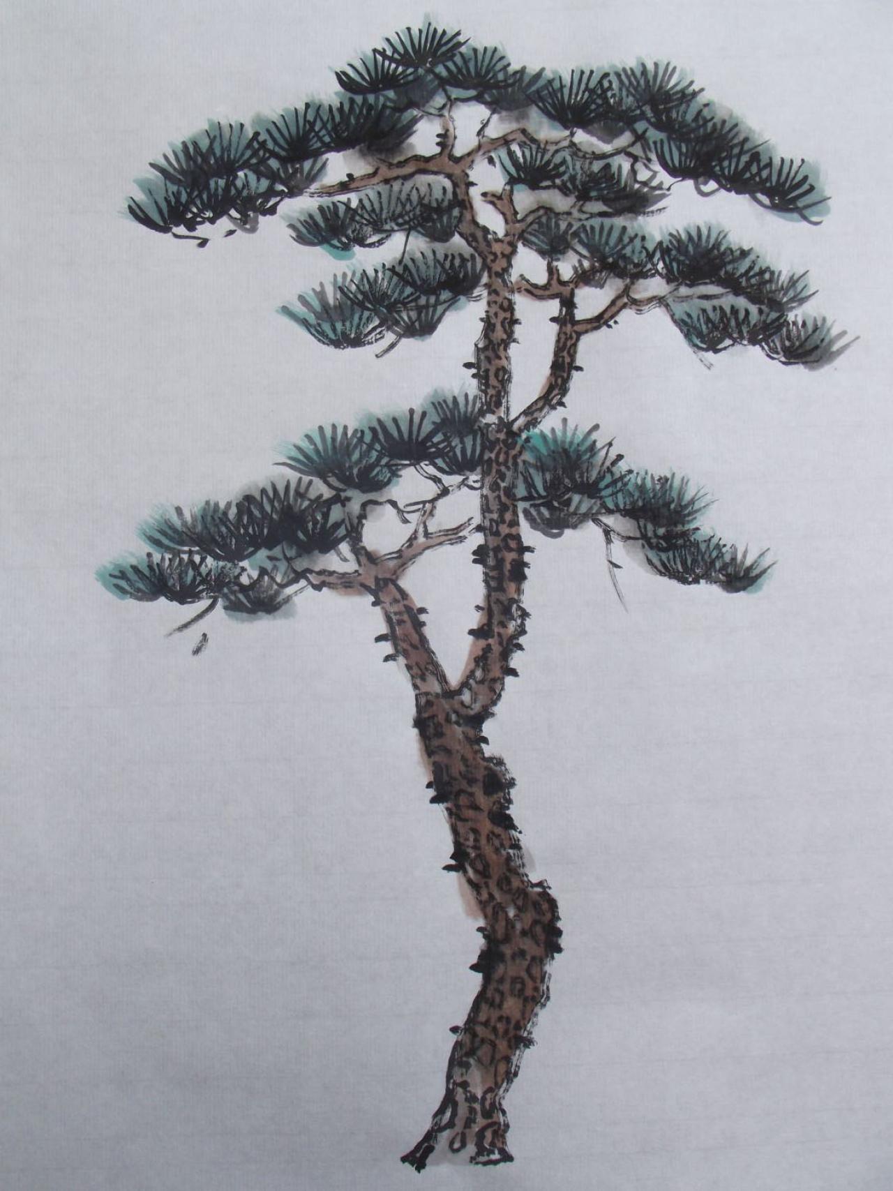 第四步，给松树染墨染色