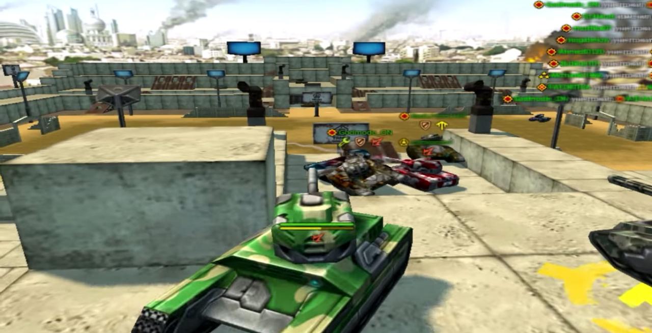 3D坦克运动场中，Godmode_ON以1对5，刚刚击毁一辆维京，正在给自己加血