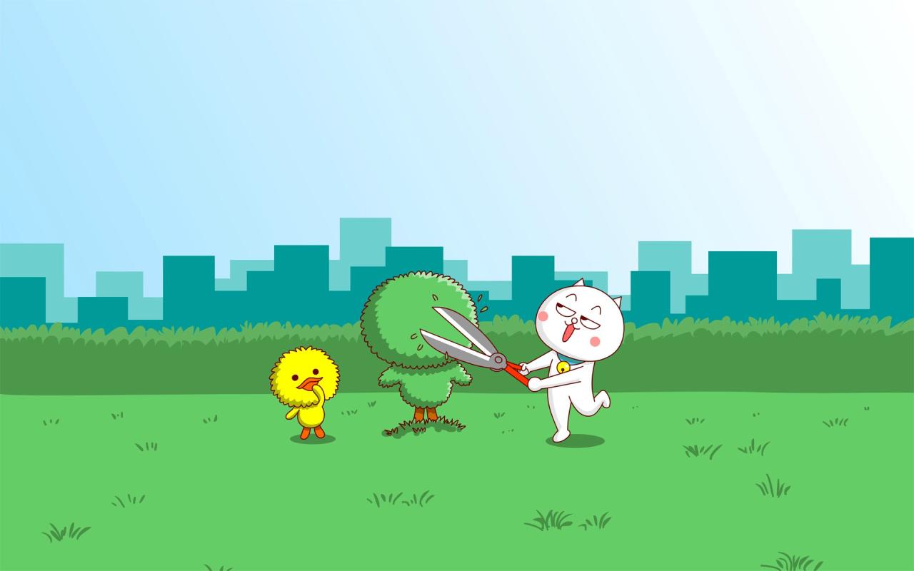 嗷大喵和么么鸭花匠主题电脑壁纸 分辨率1920x1200像素