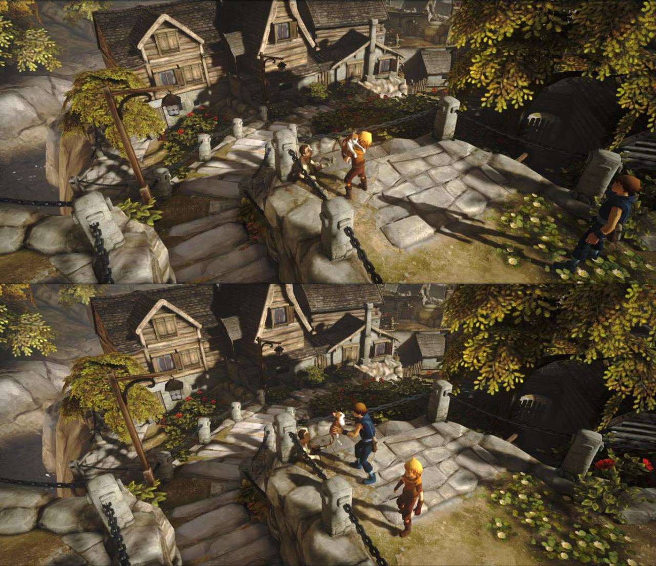 《兄弟：双子传说》中当弟弟抱起猫咪时，猫咪搭在弟弟肩上，当哥哥抱起猫咪，猫咪要挠他