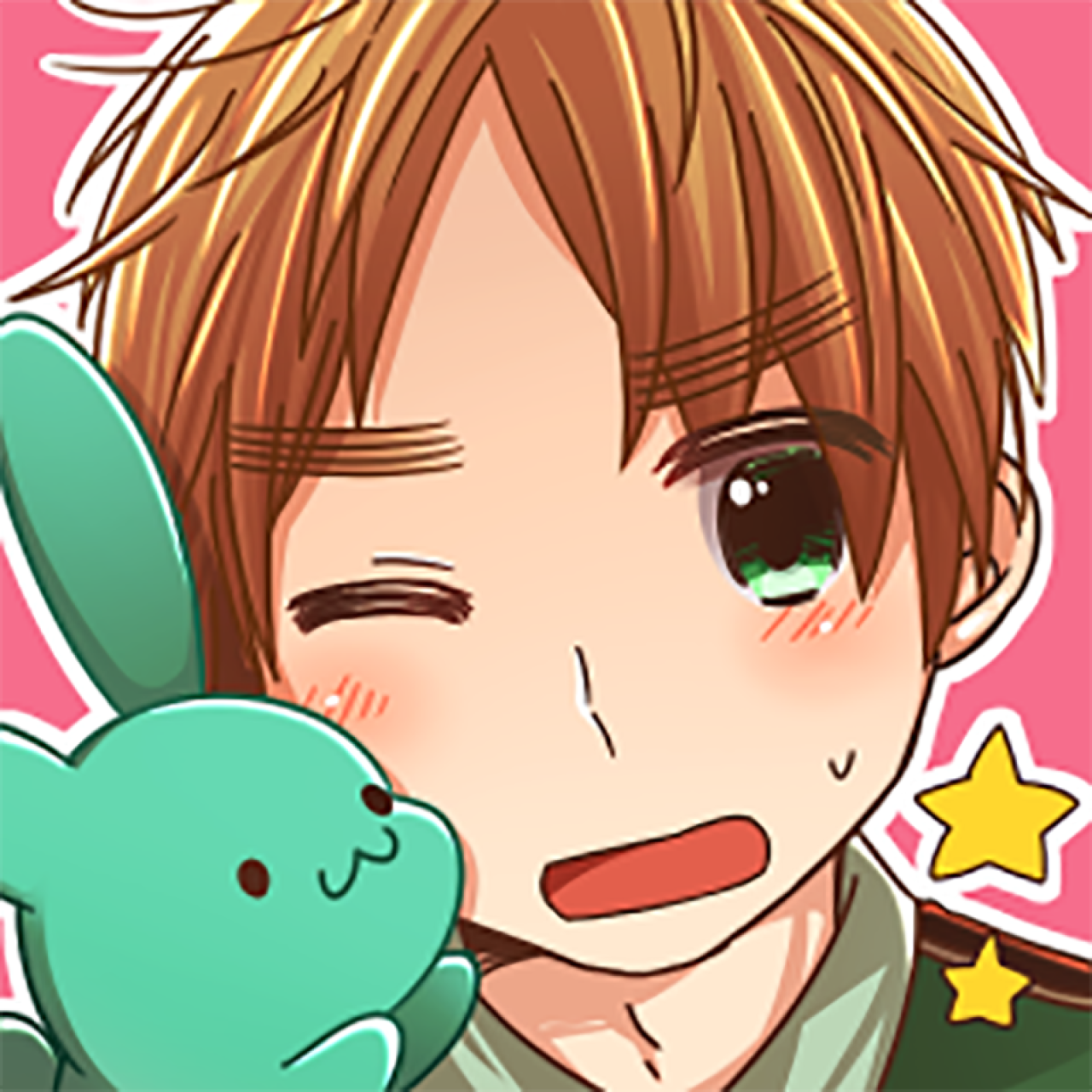 粉色背景的抱着兔子眨眼卖萌黑塔利亚亚瑟·柯克兰头像