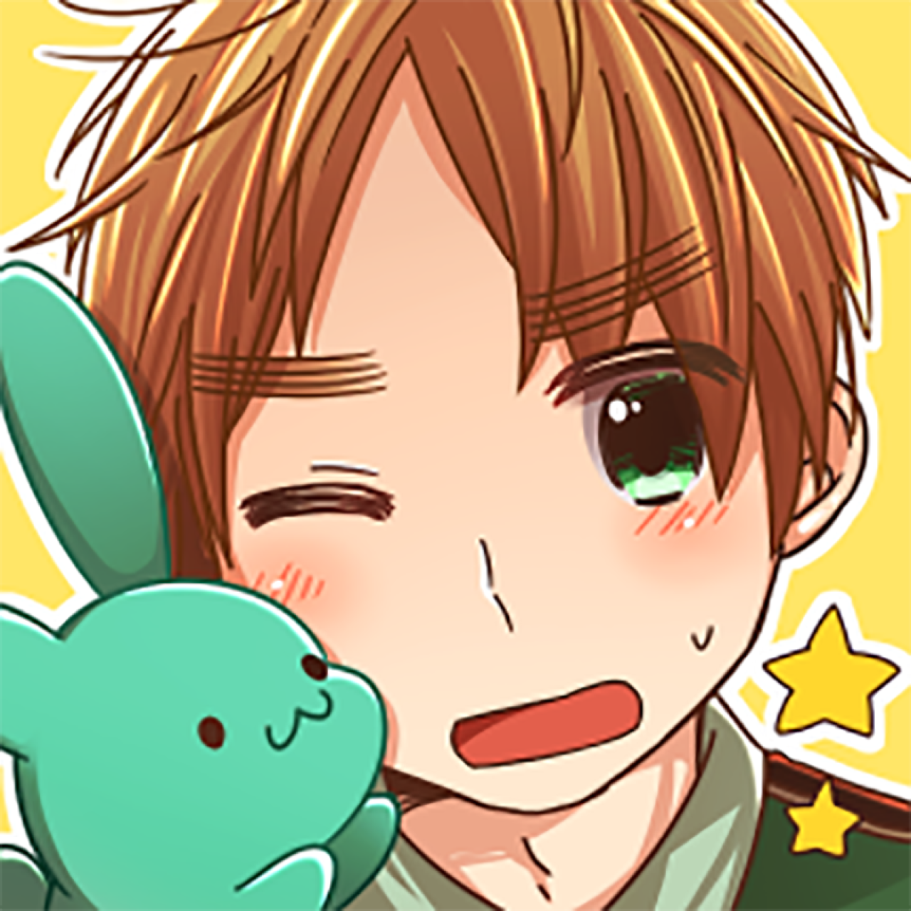 黄色背景的抱着兔子眨眼卖萌黑塔利亚亚瑟·柯克兰头像