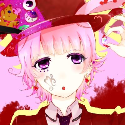 紫色背景的戴着红棕色高帽的伪娘头像