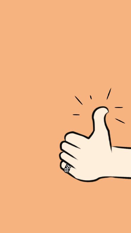橙色背景的点赞大拇指手势的手机壁纸
