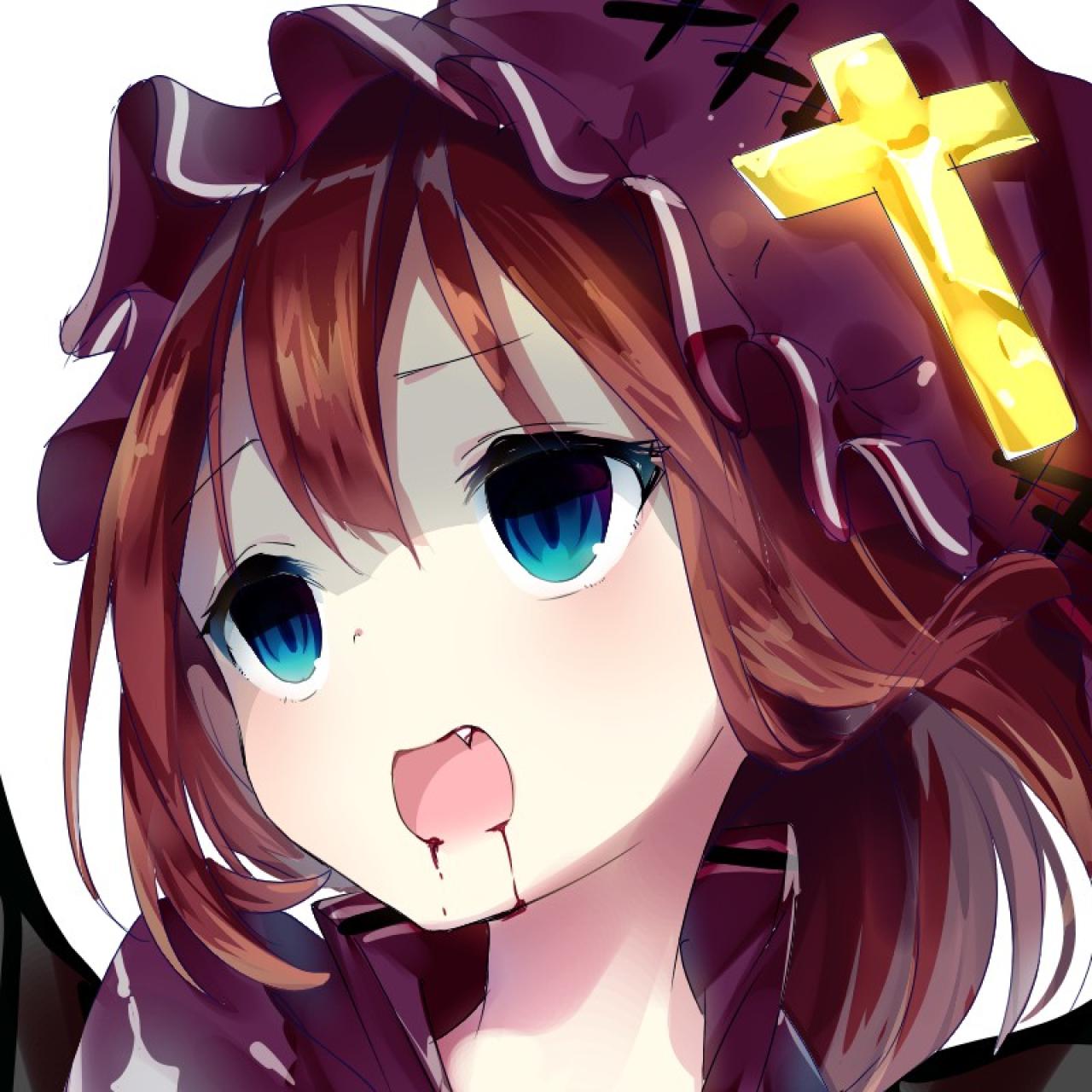 戴着十字架的露着小虎牙的吸血鬼萝莉头像