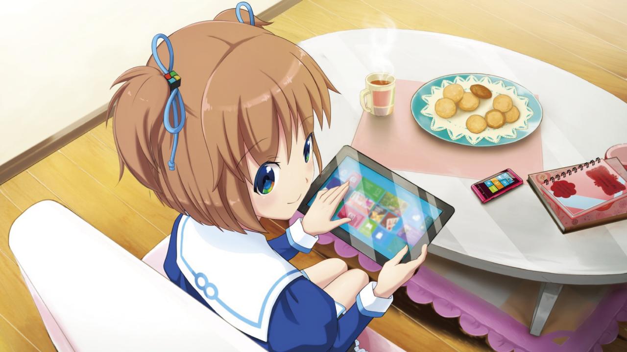 窗边优正坐在沙发使用win8平板的壁纸