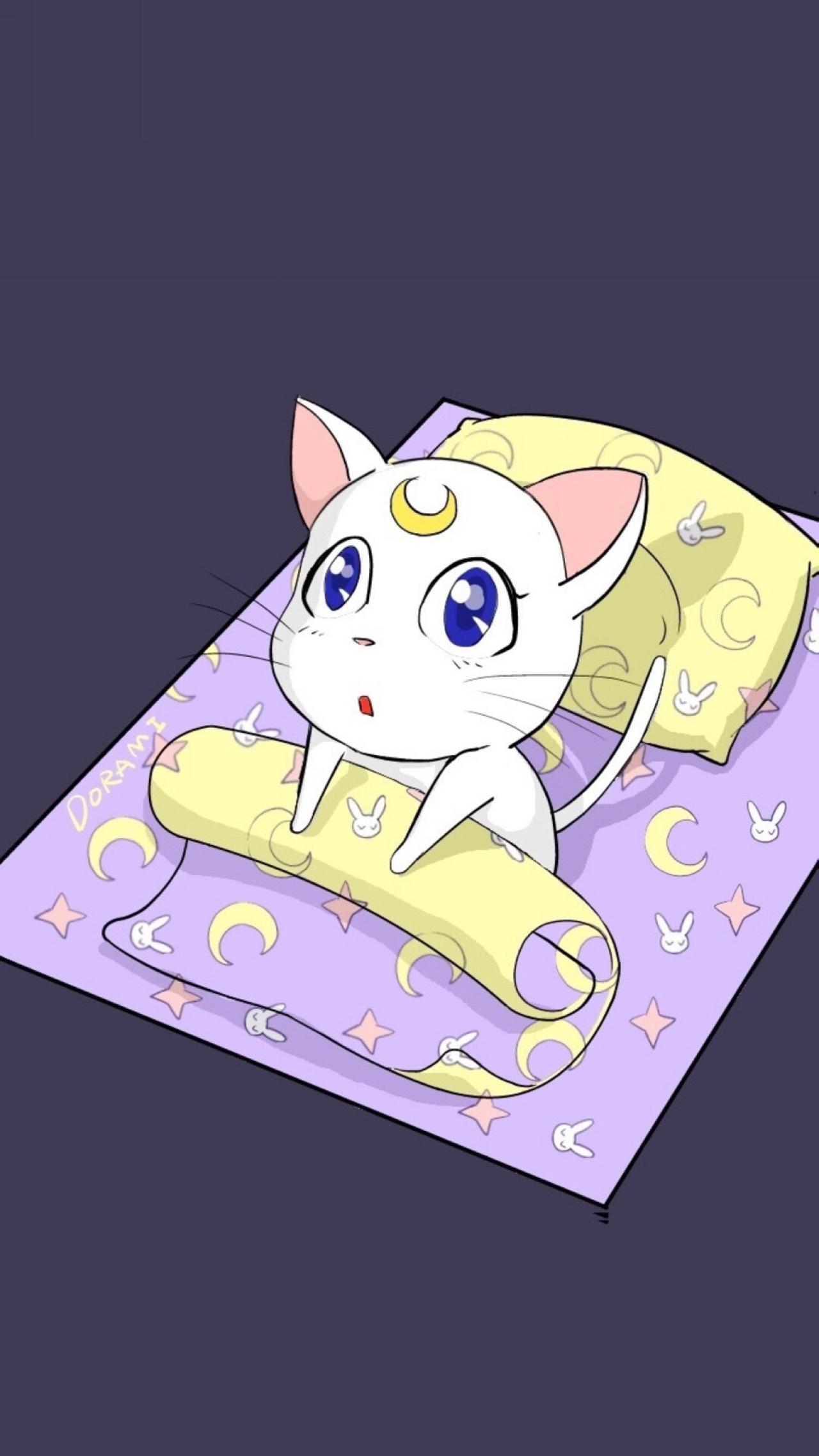 从被窝爬起的美少女战士白猫亚提米斯手机壁纸