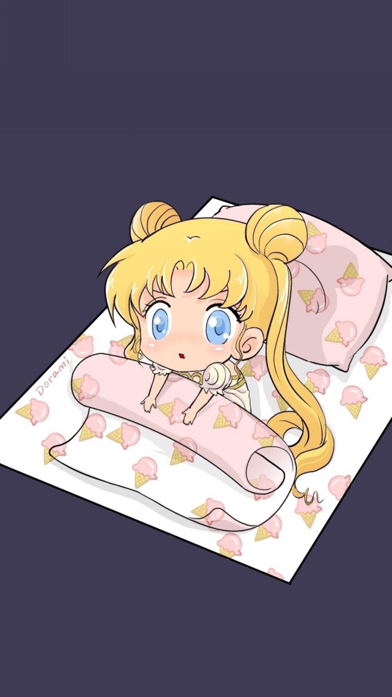 从被窝爬起的美少女战士月野兔手机壁纸